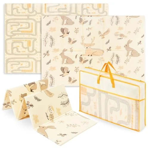 Mamabrum Tapis Bebe 180x120x1cm - Tapis Motricité Bébé Style Bohème pour Chambre d'enfant, Pliable en Mousse Reversible