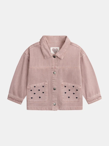 Veste rose à broderies cœur pour fille