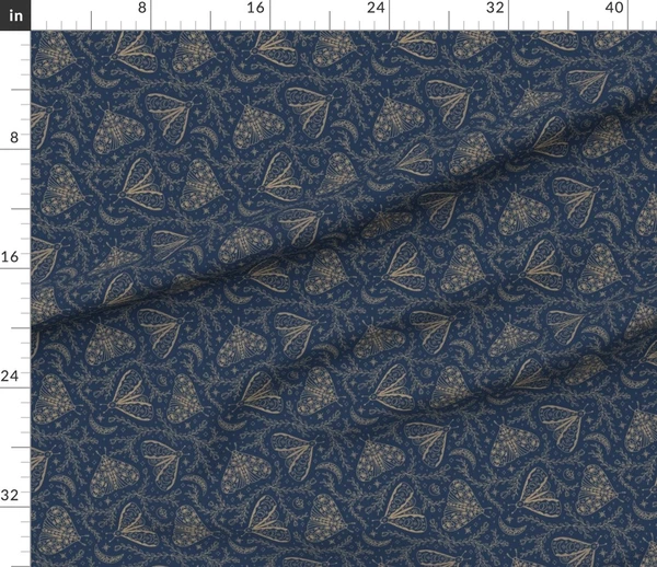 Fabric in Moon Moth Print in Navy + Gold