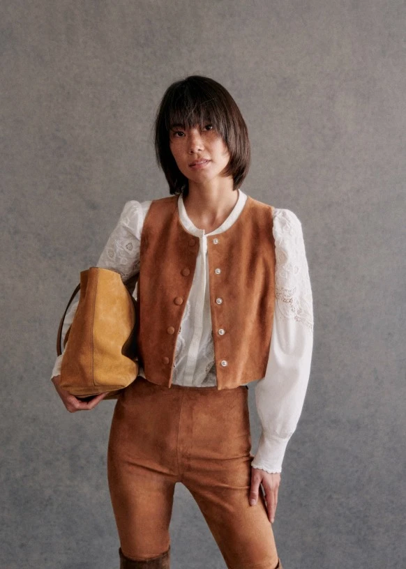 Blouse Tara - Camel - Cuir de chèvre - Sézane