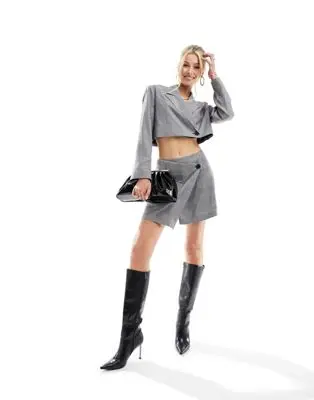 ASOS DESIGN - Jupe portefeuille d'ensemble fonctionnelle à imprimé carreaux