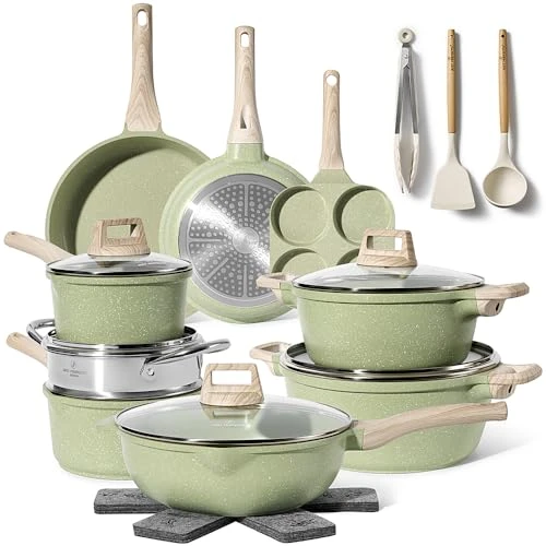 JUST PERFECTO Batterie de cuisine induction Set de casseroles avec couvercle - Casserole tout feux - poele anti adhesive - poele sans PFOA et sans PTFE - lot avec des poêles (21 Pcs Green)