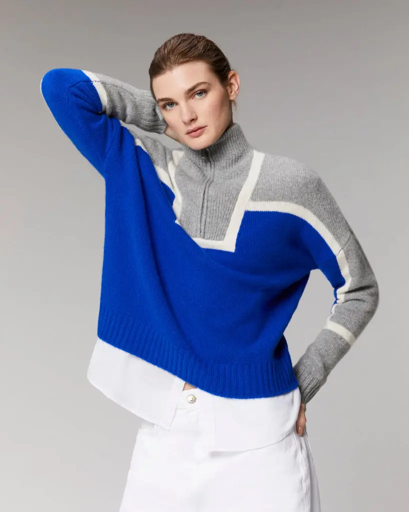 Pull Col Camionneur Bicolore (H23 / FEMME / Pop Blue)