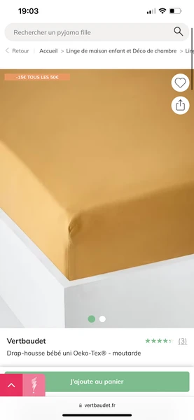Drap-housse bébé uni jaune moutarde 
