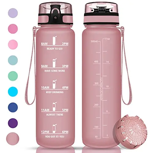 Vikaster Gourde Sport, 500 ML Bouteille d'eau, sans BPA, Étanche &amp; Réutilisable, avec Filtre et Marqueur de Temps, Convient pour en Plein Air