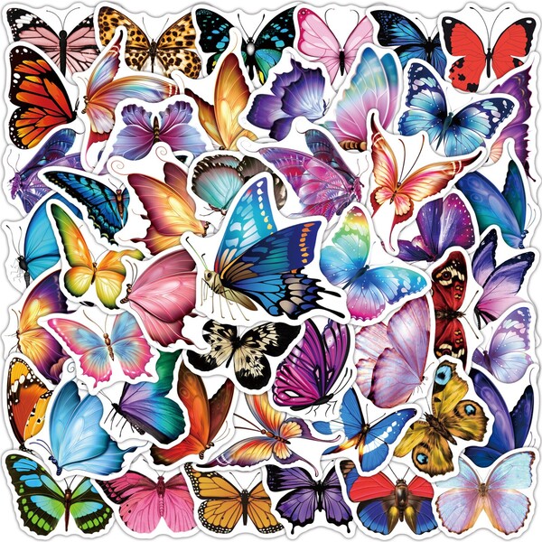 Autocollants de jolis animaux colorés en forme de papillon, décalcomanie de dessin animé, imperméable, pour réfrigérateur, téléphone, guitare, moto, bagages, 10/30/50 pièces