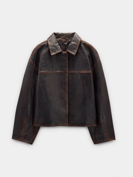 Veste en cuir avec surpiqûres Marron | Parfois France