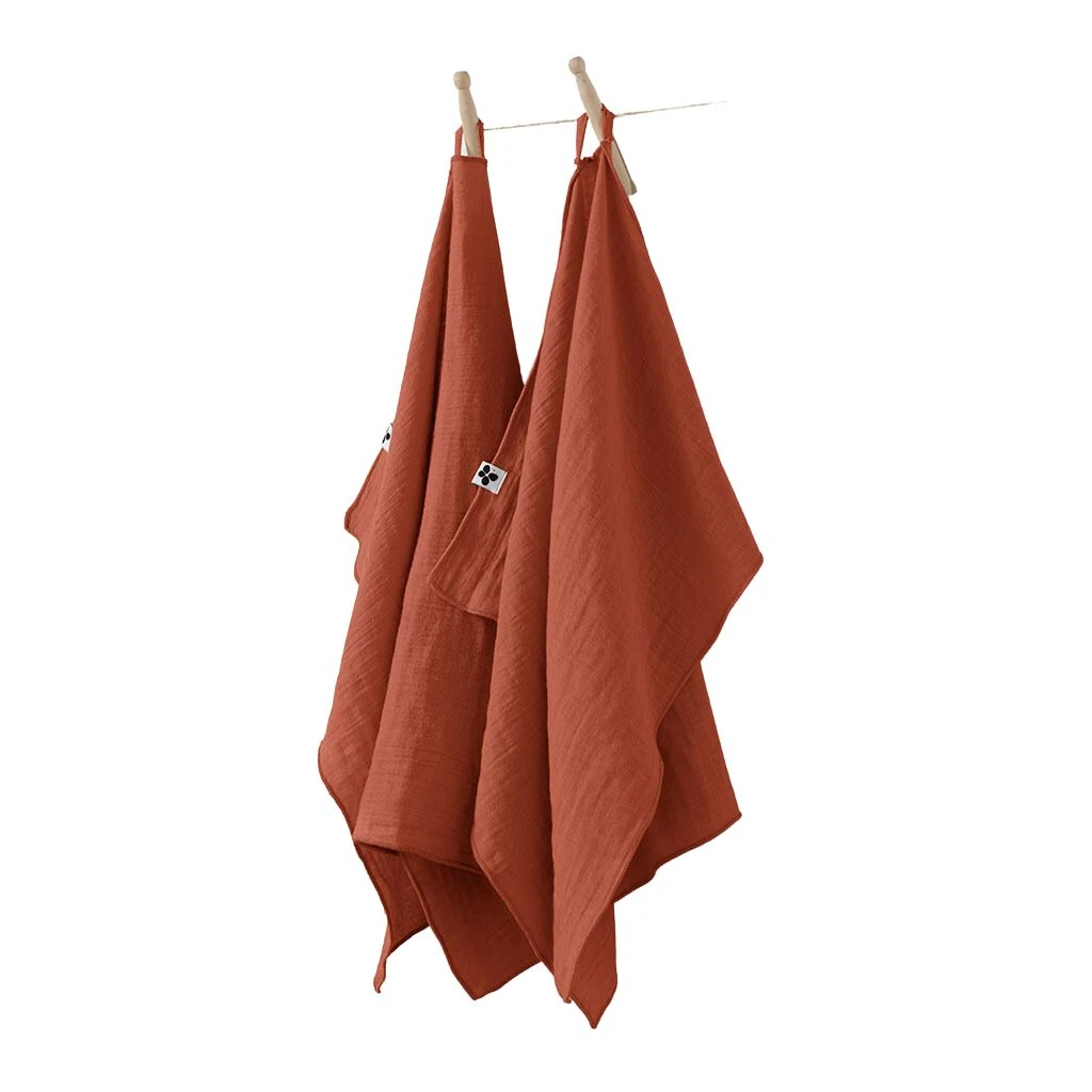Lot de 2 essuies mains en gaze coton terracotta 50x70cm - Gaia