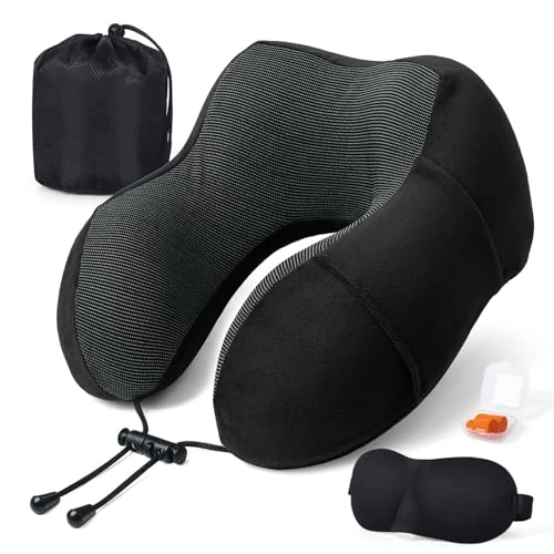 SOMLAW Oreiller de Voyage Avion Coussin Voyage Memoire Forme, Coussin de Voyage Soutien Confort Tête Cou Menton, Oreiller Avion en Velours Doux, pour Avion, Voiture, Train, Bureau