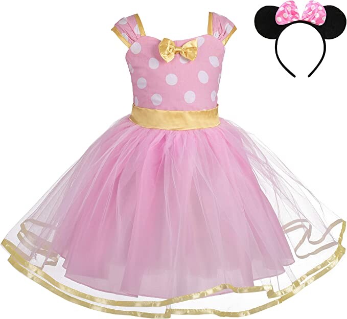 Lito Angels Deguisement Robe Princesse Minnie Enfant Fille, Anniversaire Fete Halloween Carnaval, avec Oreilles de Souris Serre-tete, Taille 2-3 ans, Pois Rose (étiquette en tissu 100) : Amazon.fr: Jeux et Jouets