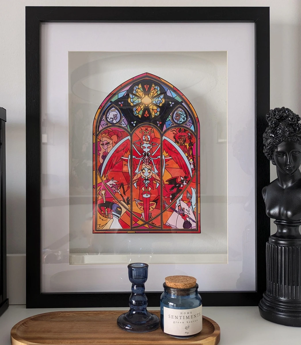 Has Been Hotel illustration print, series show, Alastor Angel Dust Husk Lucifer Niffty Charlie Vaggie Lilith Sera Emily Adam, stained glass
