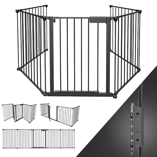 Barrière de protection /  parc pour enfant  avec porte - 310 cm - En métal - Pour la sécurité enfant - 5 pièces (65 x 75 cm chacune) - Noir