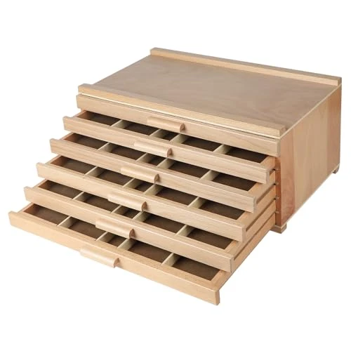 CPROSP 6 Tiroirs Boîte de Rangement pour Artiste 40 * 25 * 18cm, Boite de Rangement en Bois pour Crayon Avec Séparateurs Amovibles, Convient aux Crayons Pastel, Crayons, Stylos, Marqueurs et Pinceaux