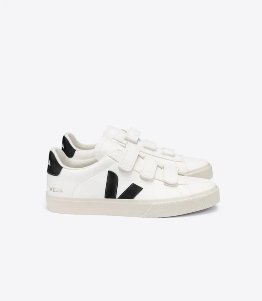 Baskets à scratchs en cuir sans chrome | noir "recife chromefree leather white black" Veja