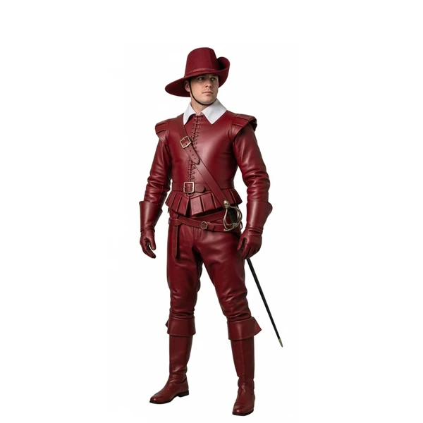 Crimson Vanguard - Leather Musketeer Jerkin Coat - Renaissance Royal Guard Outfit - Medieval Duelist LARP & Cosplay Costume