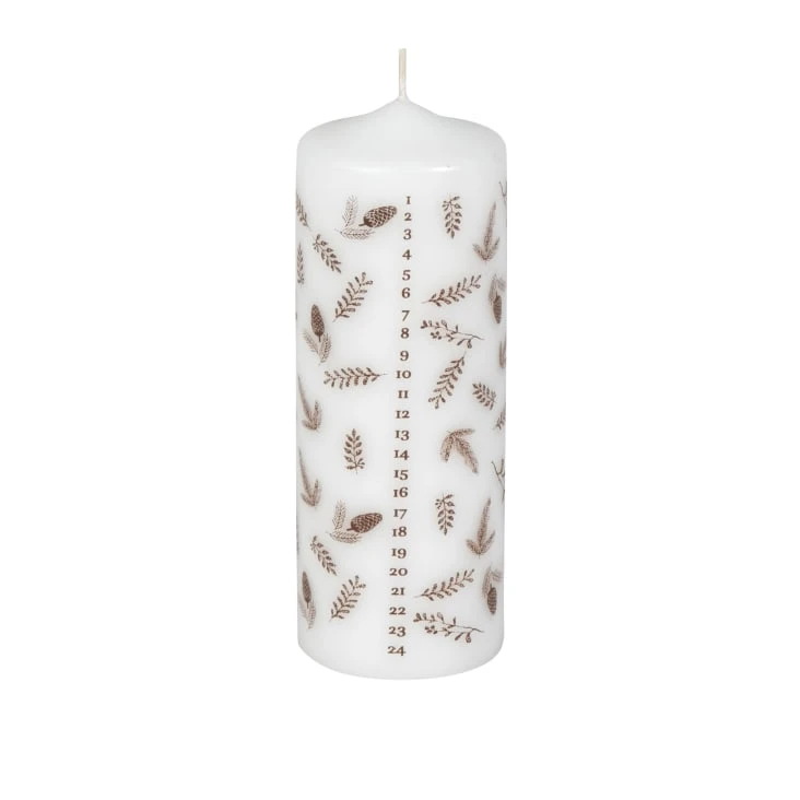 Bougie calendrier de l'Avent blanche imprimés marron