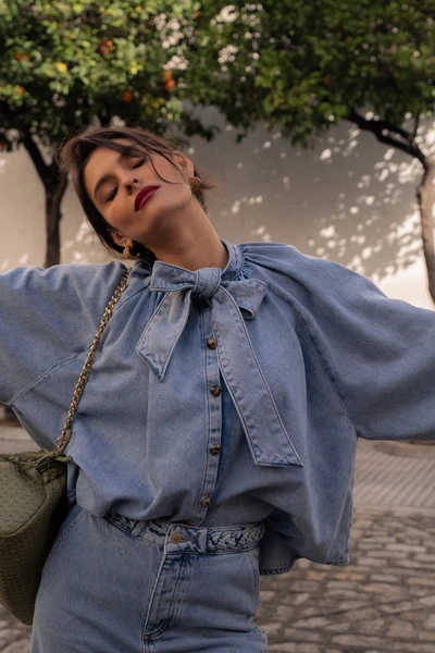 Chemisier Jean Amarya bleu moyen