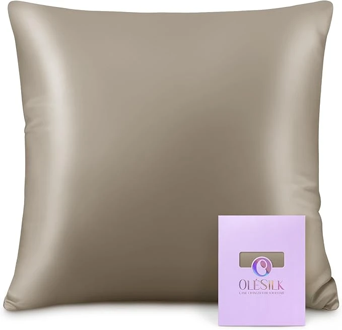 OLESILK Taie d'oreiller en Soie Naturelle Taupe, 65x65cm