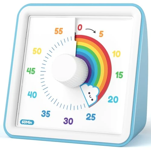 LIORQUE Minuteur Visuel Timer Enfant, 60 Minutes Chronometre Enfant et Compte à Rebours pour Enfants et Adultes, Silencieux Outil de Gestion du Temps pour Cuisine, Salle de Classe, Réunions (Bleu)