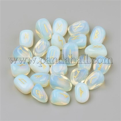 Cabochons de pierres précieuses naturelles et synthétiques, runes sculptées / futhark / futhorc, 19~31x13~24x7~20 mm; 25 pcs / set