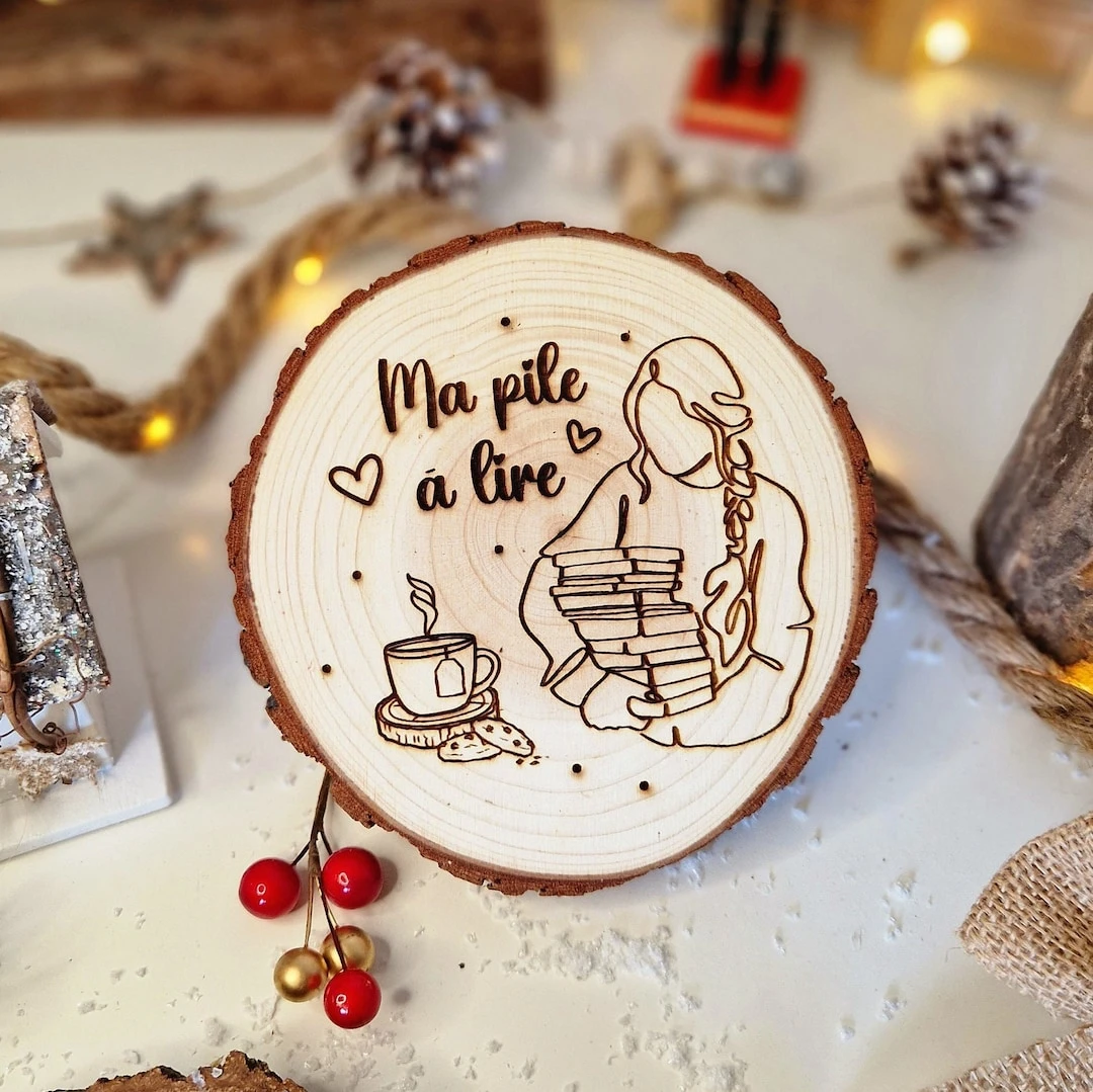 Large wooden log MY READING BATTERY laser engraved