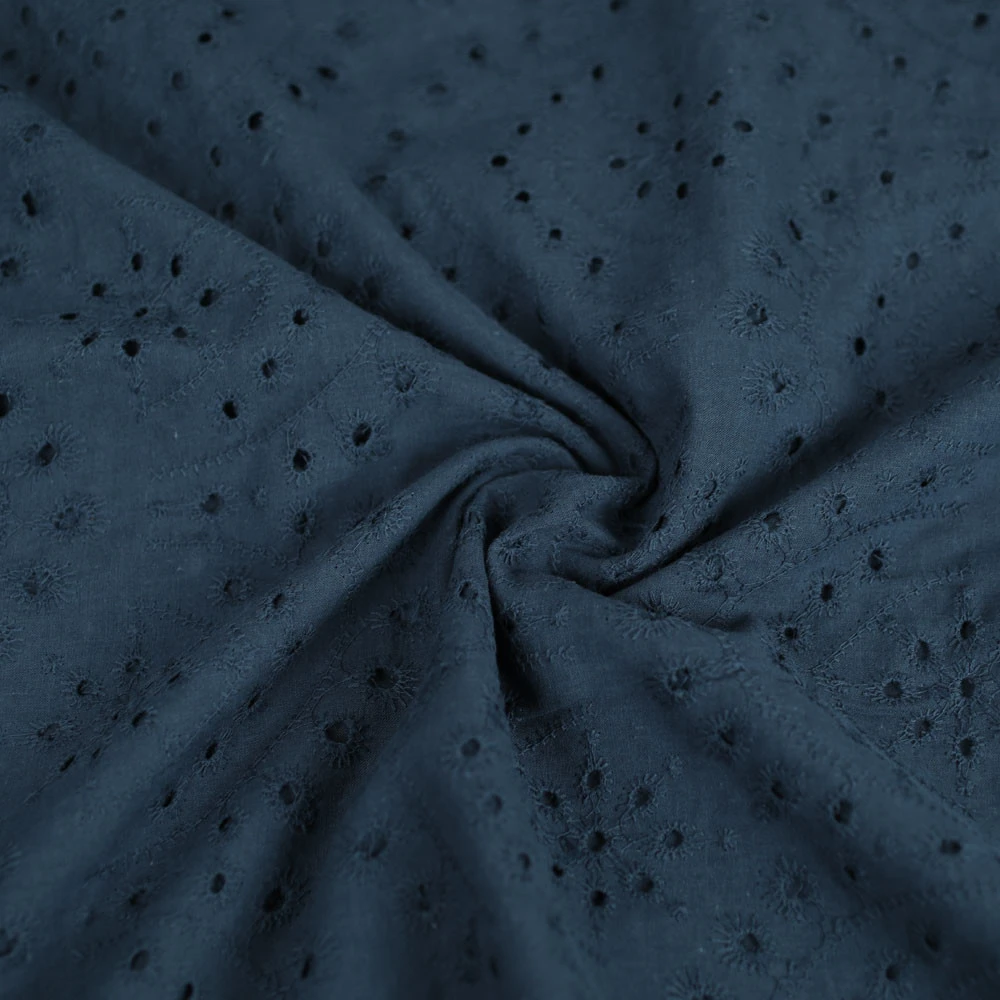 Tissu coton brodé à motif graphique marine | Pour couture d'habits de poids léger