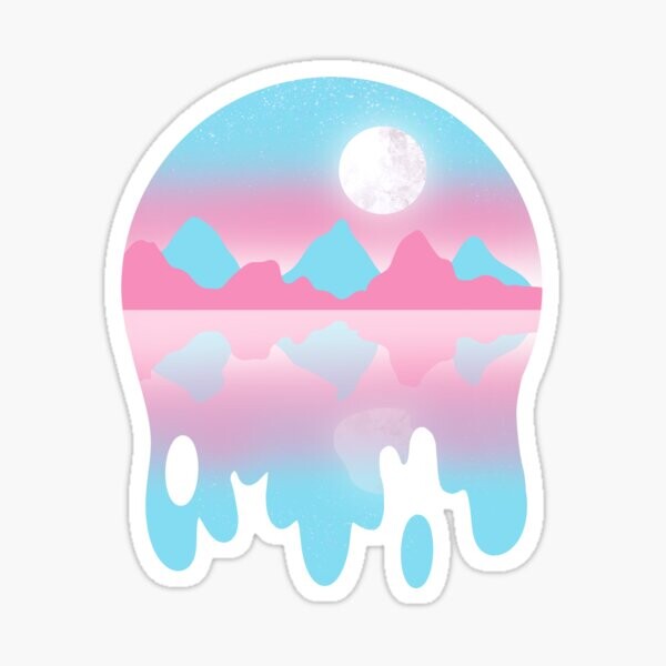 Subtle Pride Merch: Transgender Moonlight Mountain Landscape Drip | Sticker
