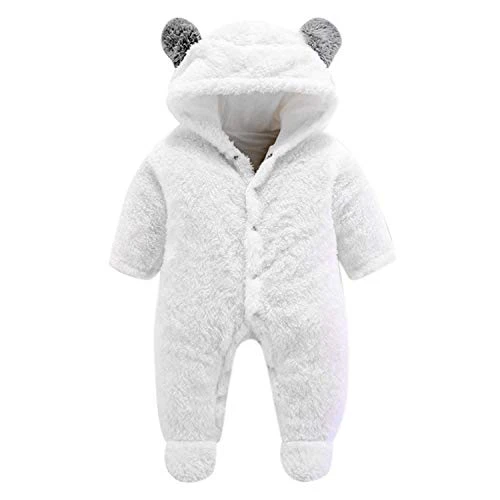 De feuilles Grenouillères à Capuche Bébé Naissance Manches Longues Combinaison Barboteuse Ensemble de Pyjama(Blanc,3-6 mois(6M))