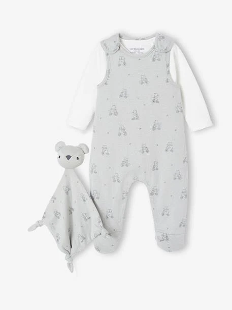 Ensemble 3 pièces naissance combinaison + body + doudou vert d'eau - Vertbaudet