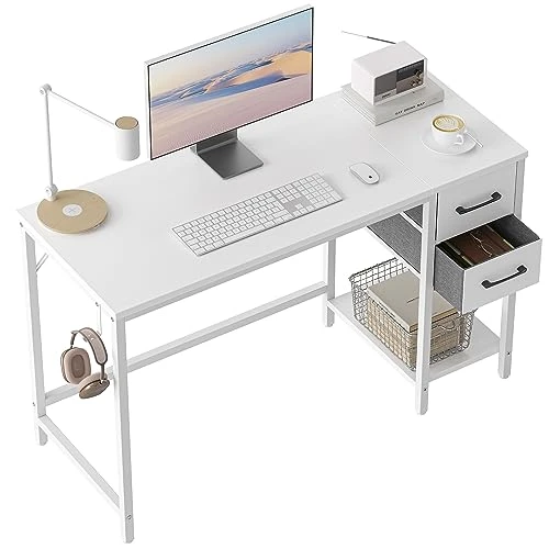 Cubiker Bureau d'ordinateur pour Le Bureau à Domicile avec tiroirs, 100 cm Petit Bureau pour étudier et écrire, Table d'ordinateur Moderne et Simple, Blanc