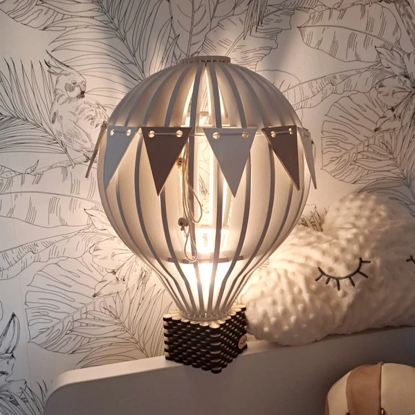 Lampe montgolfière en bois - décoration de chambre d'enfant et veilleuse de chambre d'enfant, décoration de montgolfière, lampe de chevet - cadeaux pour enfants lors d'une baby shower