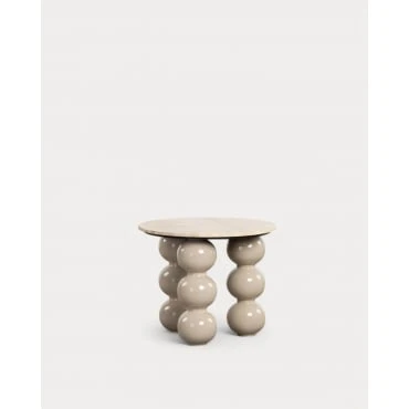 Table d'Appoint Ronde en Marbre Travertin et Métal (Ø60 cm) Mousa