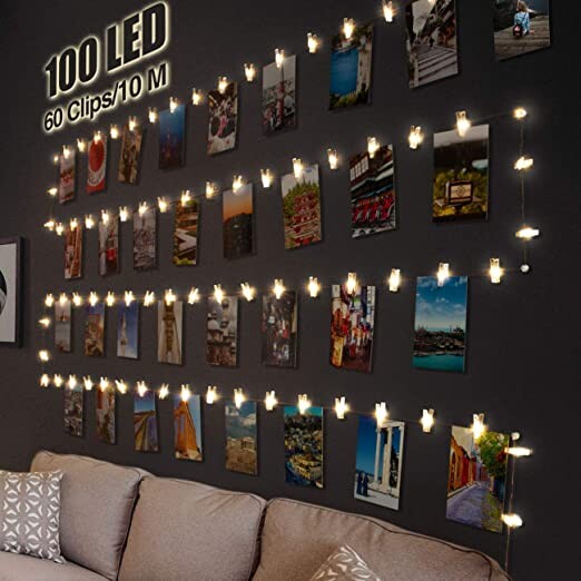 Guirlande Photo, Litogo Guirlande Lumineuse Chambre 10M 100LED Guirlande Led Photo Batterie Alimenté Porte photos Avec 60 Photo Clips Decoration Interieur Chambre pour Accroche Photo - Blanc Chaud : Amazon.fr: Luminaires et Éclairage