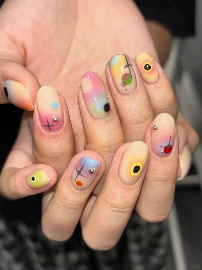 Ongles colorés dégradés Coucher de soleil, Ongles peints à la main Année 2000/Presse personnalisée sur les ongles, Presse faite main sur les ongles,