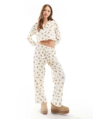 Wednesday's Girl - Ensemble de pyjama à manches longues avec imprimé ourson - Crème