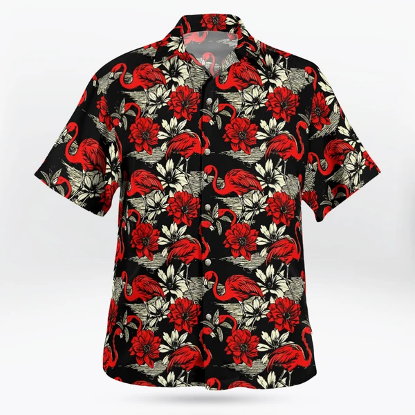 Men's Shirt With Red Flamingos Midnight Floral Button-up | Tropi Hawaiian Shirts Store