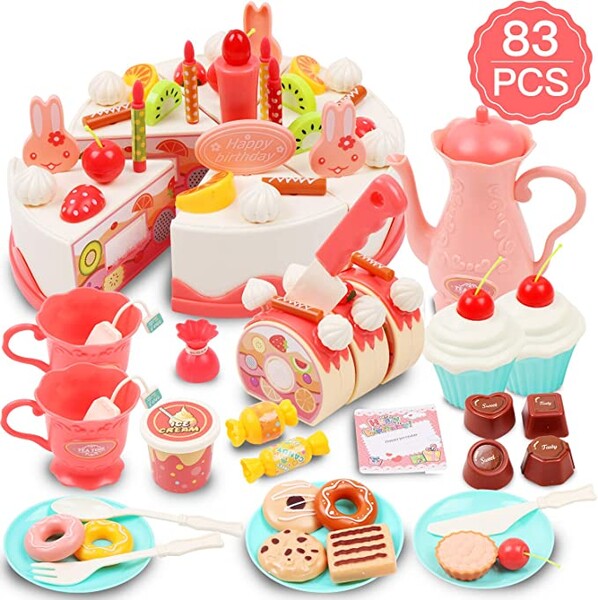 DigHealth 83 Pièces Gâteau Anniversaire Jouet avec Bougies, Fruit, Crème glacée, des Biscuits, Dessert, Bonbons et Chocolat pour Bébé et Enfants : Amazon.fr: Jeux et Jouets