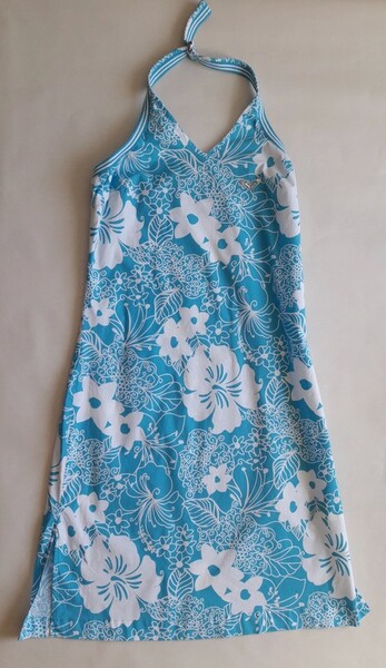 Robe d'été femme "Roxy" bleu turquoise et blanc T36 Dos nu. Fermeture éclair sur le côté. 