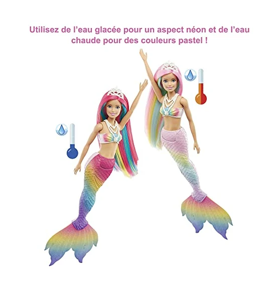 Barbie Dreamtopia Sirène Magique Arc-En-Ciel, Poupée Sirène Changeant De Couleur Dans L'Eau, Jouet pour Enfant de 3 ans et Plus, GTF89