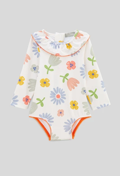 Maillot de bain 1 pièce manche longues imprimé BEIGE CLAIR pour bébé BOUT'CHOU