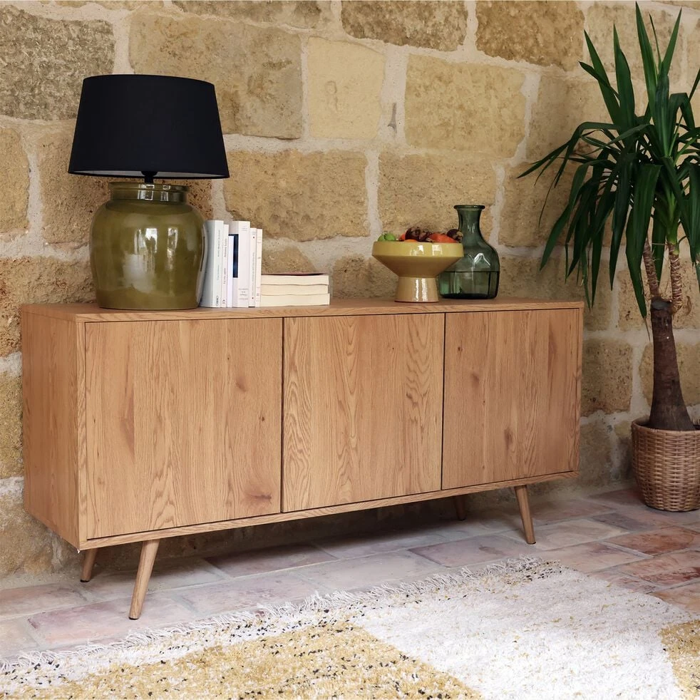 PIARRE - Buffet 3 portes effet bois - bois clair