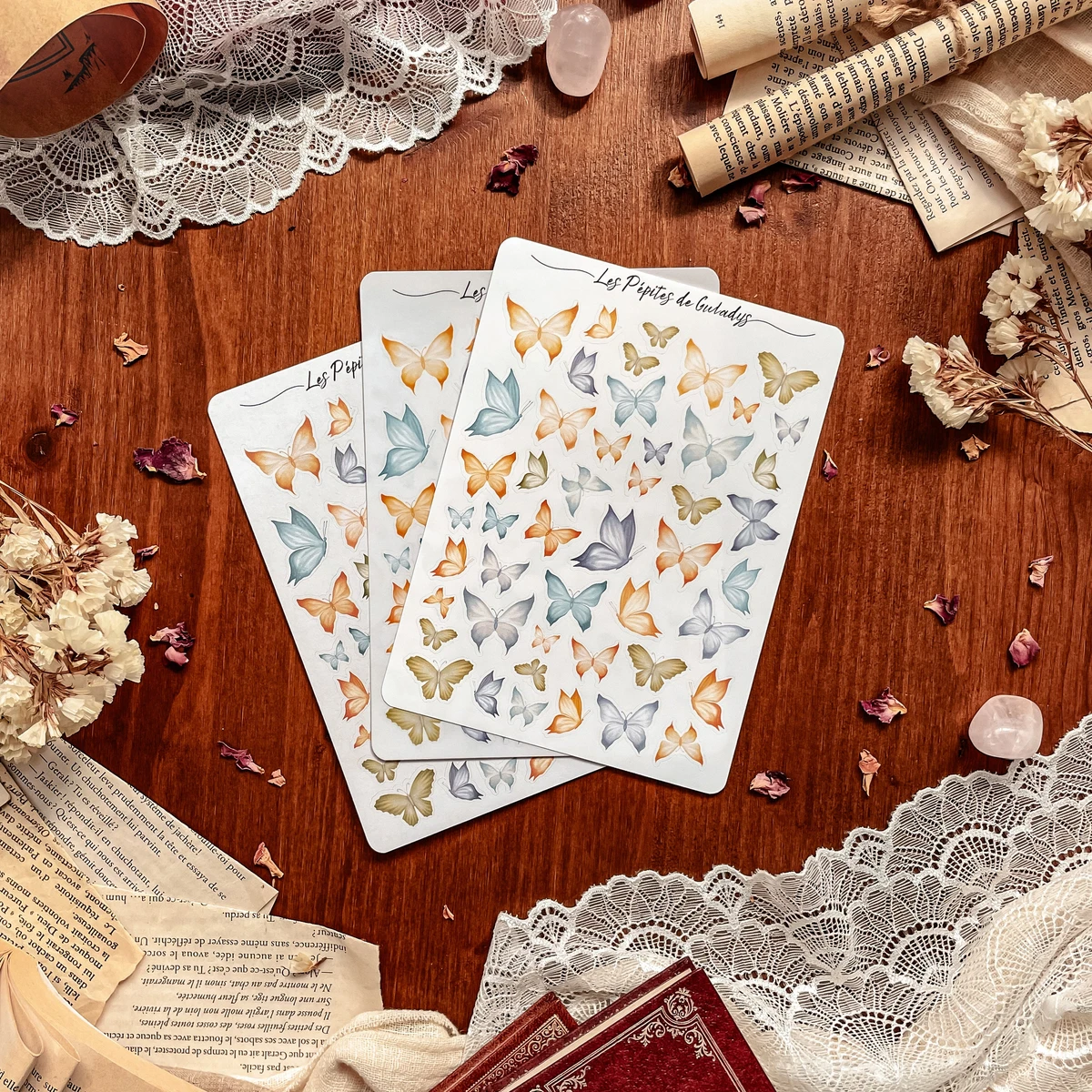 Grande planche de stickers Papillons des champs