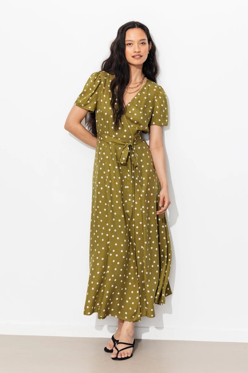 Robe longue portefeuille pois