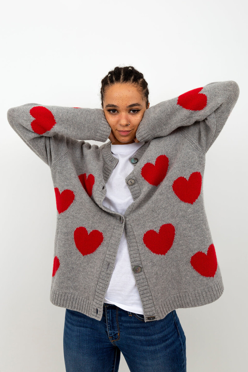 Cardigan gris jacquard coeurs