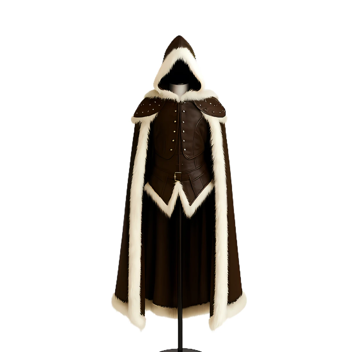 Frostborne Warden Cloak & Vest: Cowhide Leather, Fur Trim, Viking LARP Costume