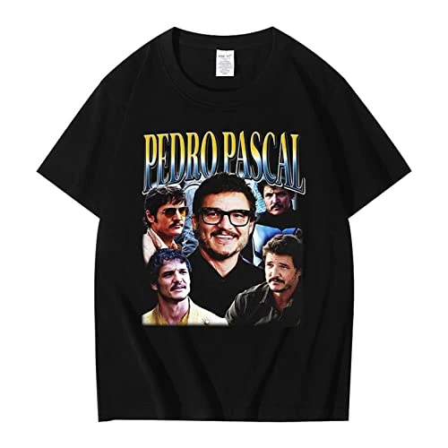 Trconk T-Shirts Pedro Pascal Graphique T-Shirts Manches Courtes Hommes Femmes Coton Décontracté T-Shirts Hauts Surdimensionnés Vintage Streetwear Manches Courtes Hauts-Black||XXS