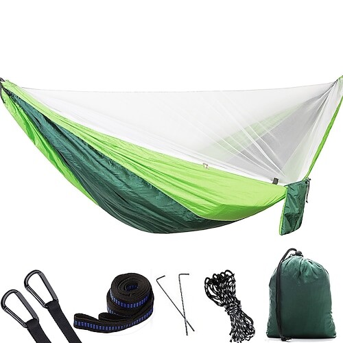 Hamac Moustiquaire Hamac double Extérieur Portable Anti-Moustique Ultra léger (UL) Pliable Respirable Nylon Parachute avec mousquetons et sangles pour 2 personne Chasse Pêche Randonnée Vert / Blanc de 2021 ? € 38.85