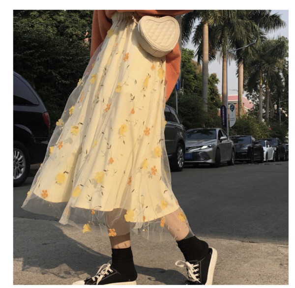 Jupe tulle fleurs orange