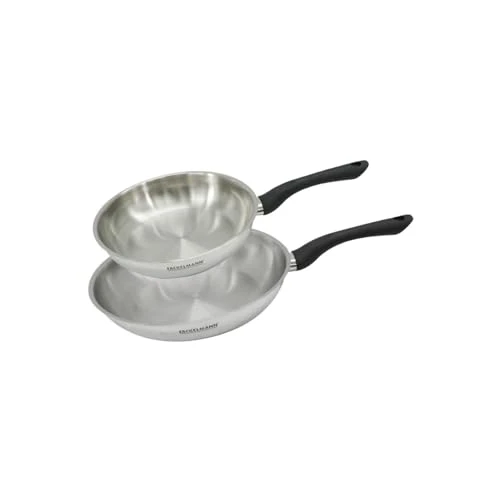 Fackelmann 9441350 Set 2 poêles 24 et 28 cm en inox 18/8, Poêle de cuisson, Poêle tous feux, Poêle induction, Poêle sans PFAS, Acier inoxydable 18/8, 24 et 28 cm