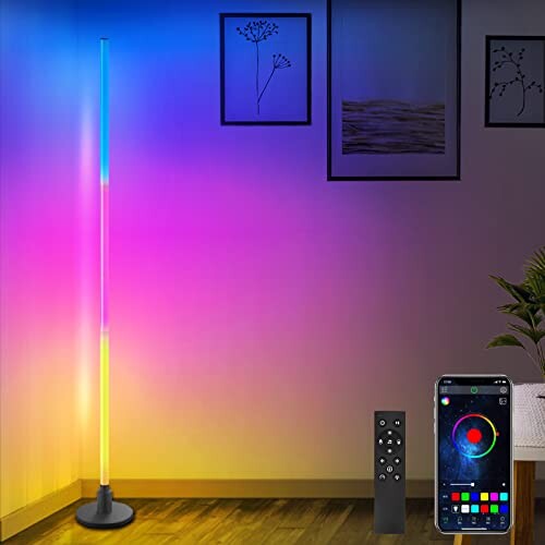 Aney Well Lampadaire LED Dimmable, RGBW Lampe Salon avec Télécommande et Contrôle APP Bluetooth, Moderne LED Lampadaire Salon avec Synchronisation de La Musique/Lumière Blanche
